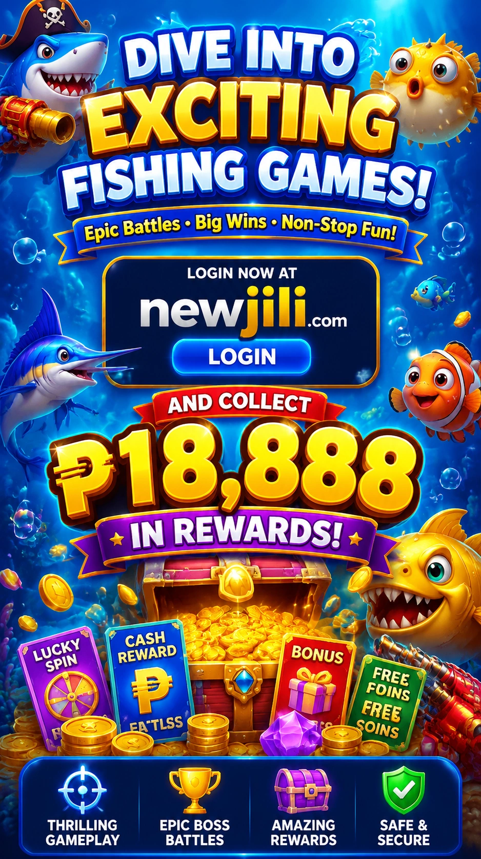 Fishing game action with bright ocean-themed interface
