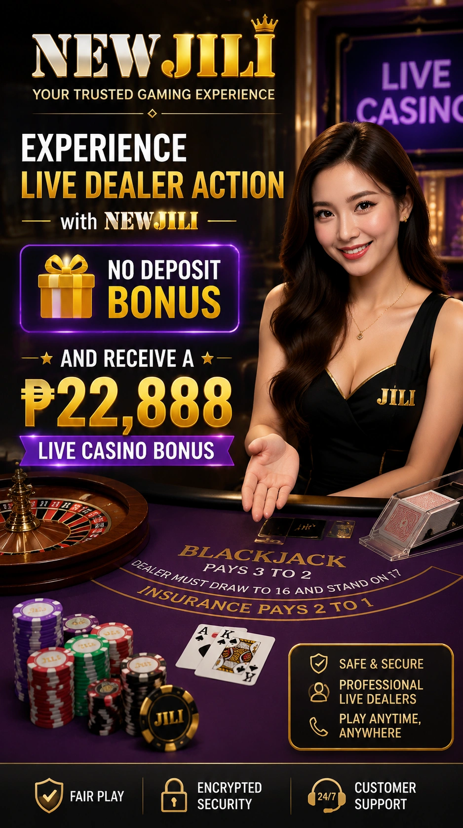 Live roulette style table with dealer and wheel view
